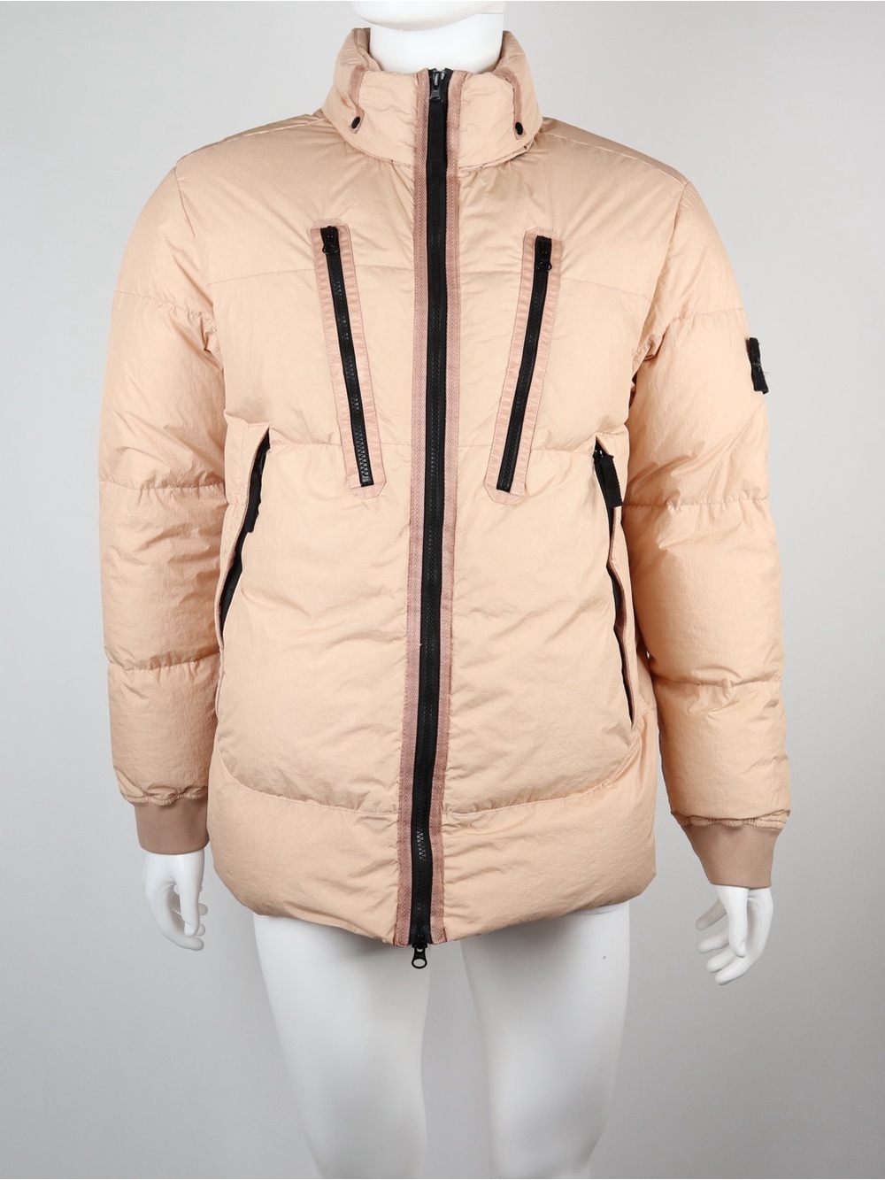 STONE ISLAND | Men's Peach Down Jacket with Contrast Black Zips | Size L